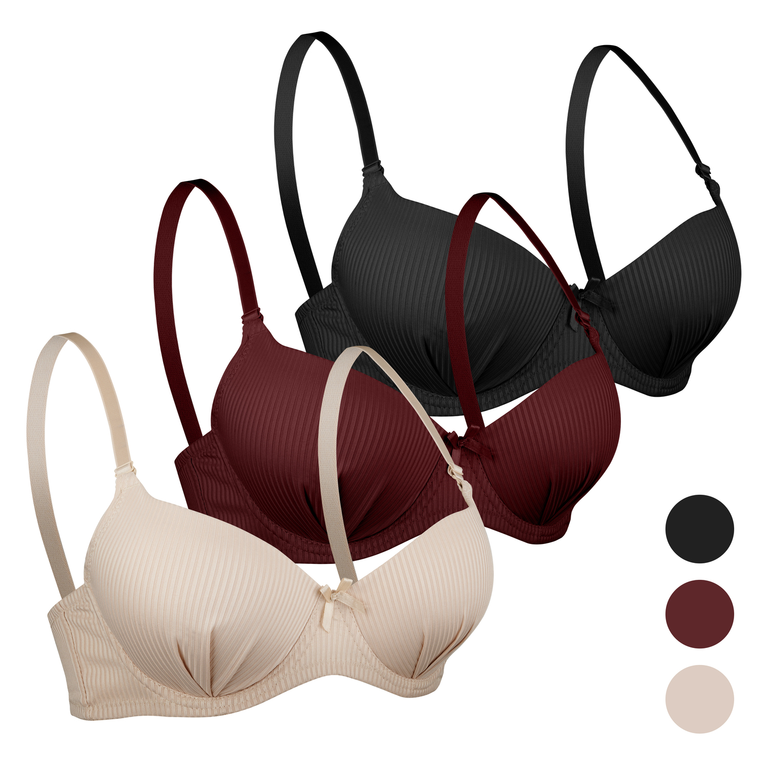 Brasier Paquete 3 Piezas Clásico Variedad Colores Y Confort