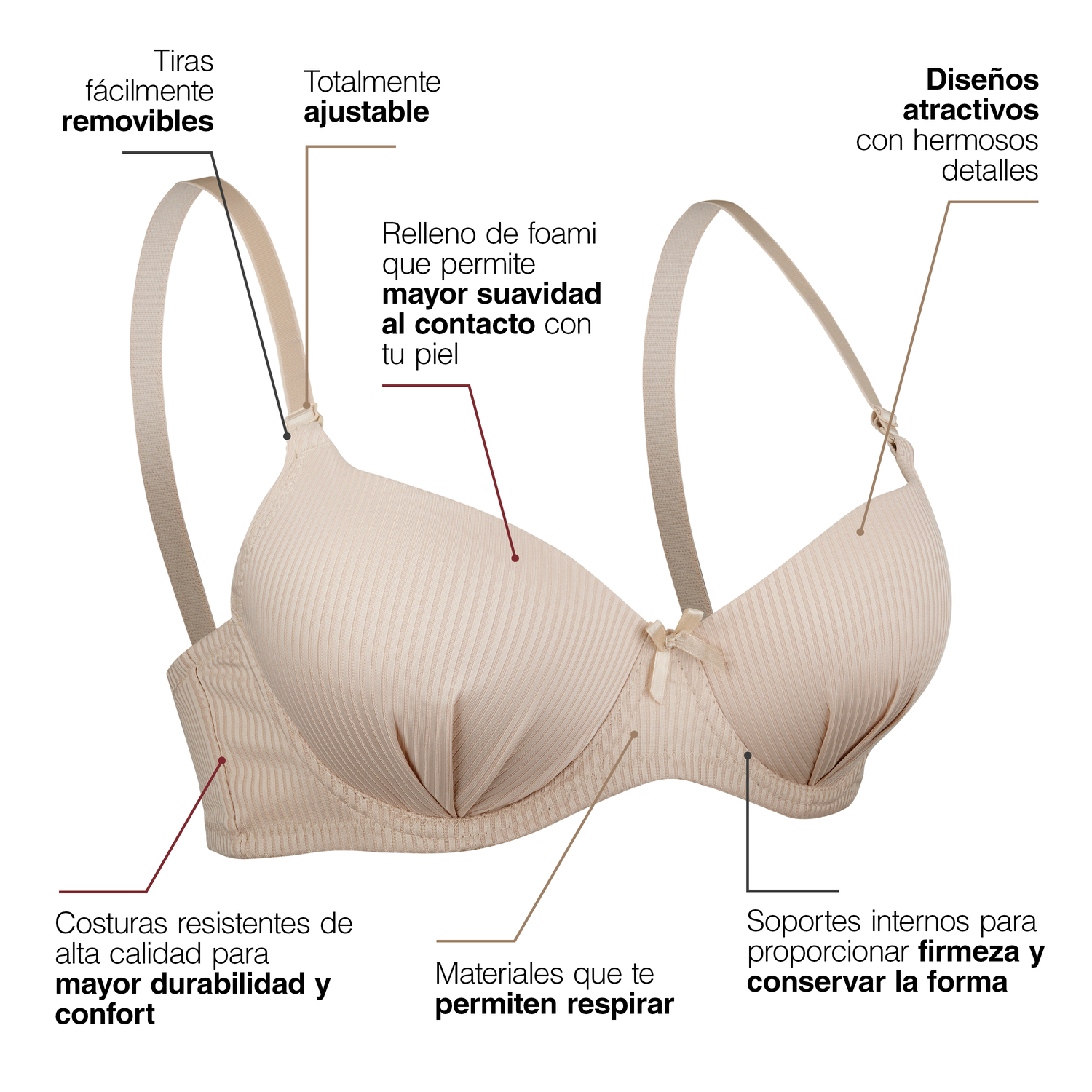 Brasier Paquete 3 Piezas Clásico Variedad Colores Y Confort