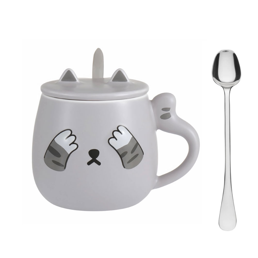 Set de taza con tapa + cucharita - Gato