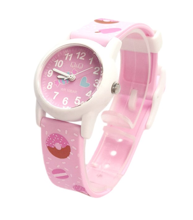 Reloj Infantil Para Niña Q & Q Candy Análogo Vr99j011y Color de la correa  Rosa claro Color del bisel Blanco