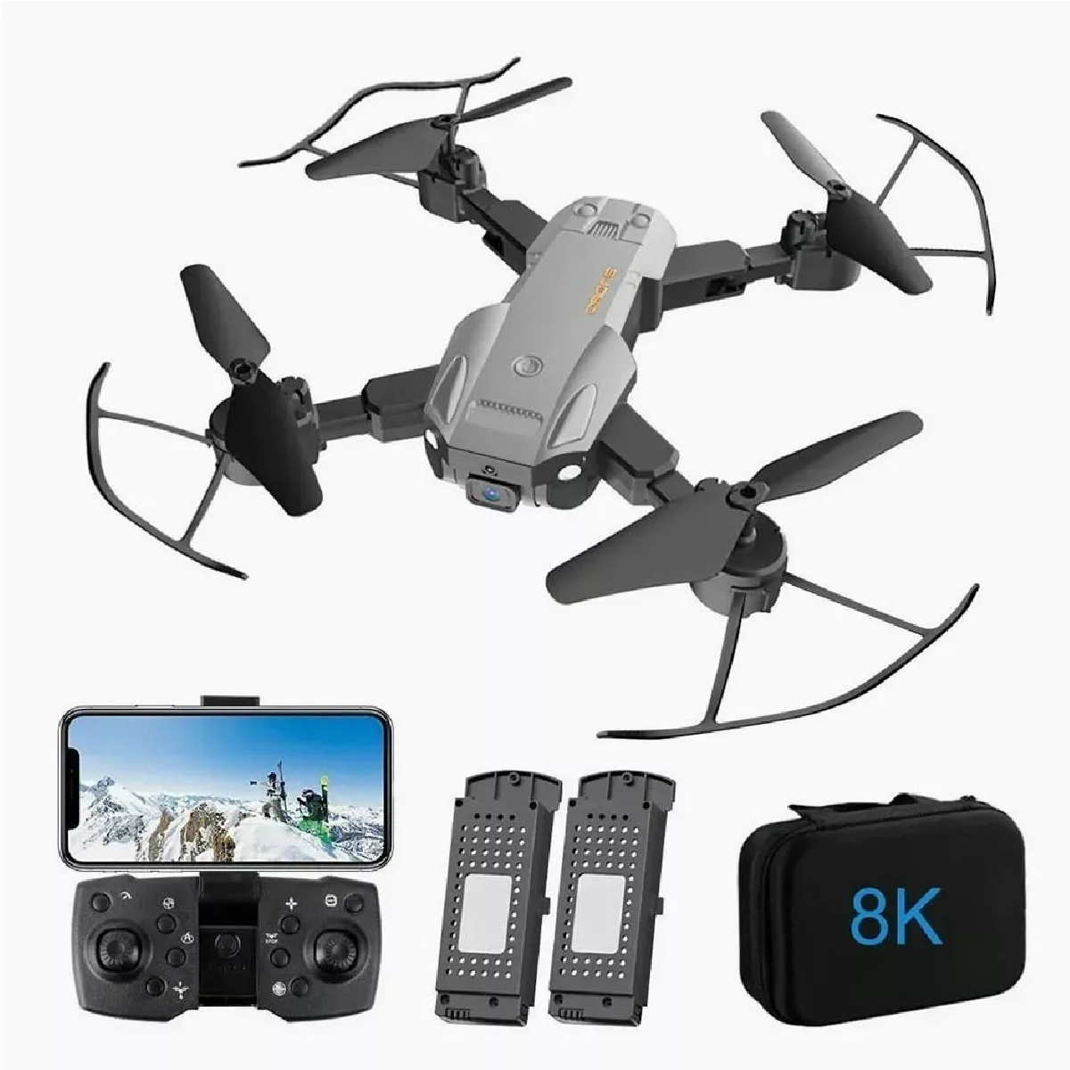 Control Remoto Drone Con Par Cámara 8k Quadcopter Y 2batería Gris 1
