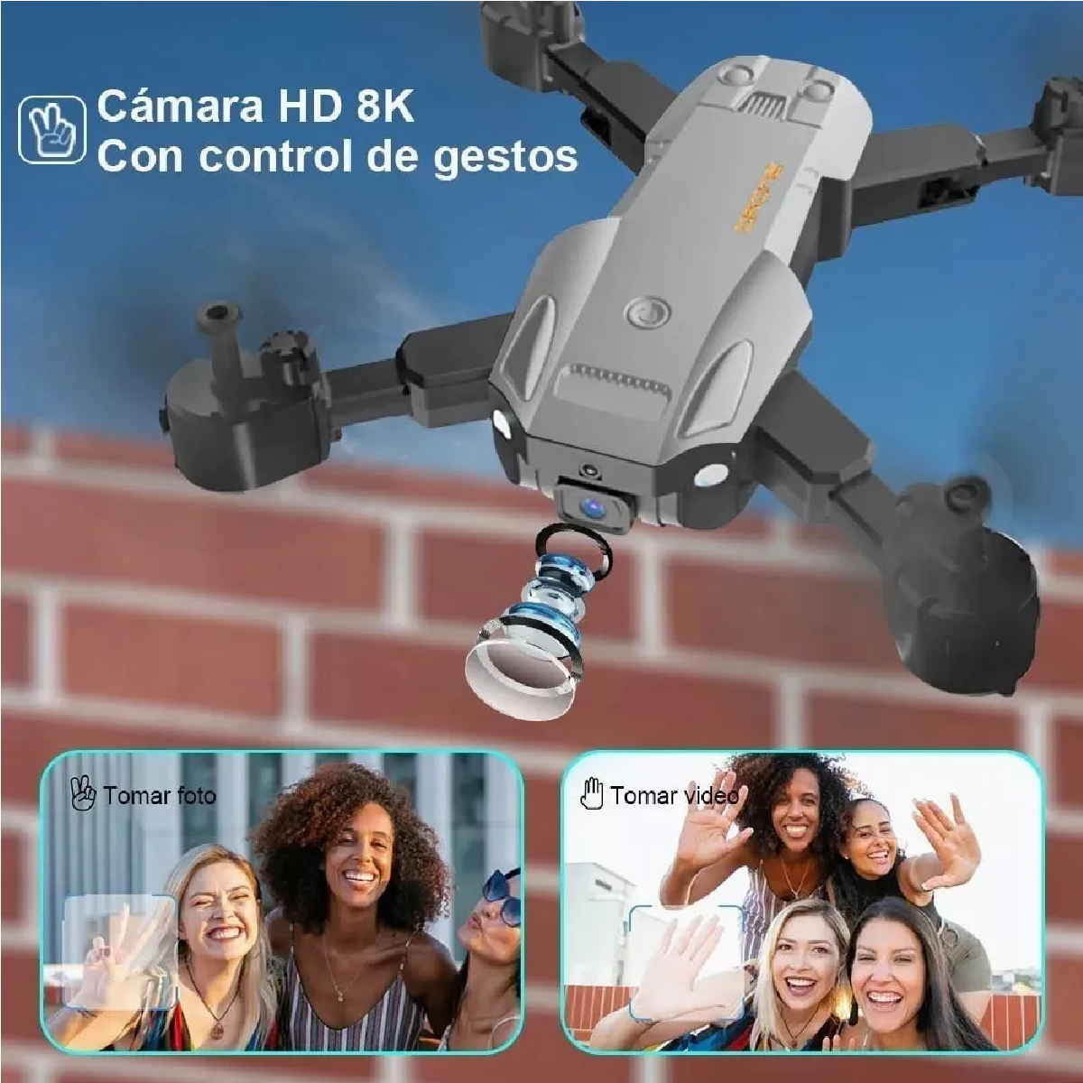 Control Remoto Drone Con Par Cámara 8k Quadcopter Y 2batería Gris 1