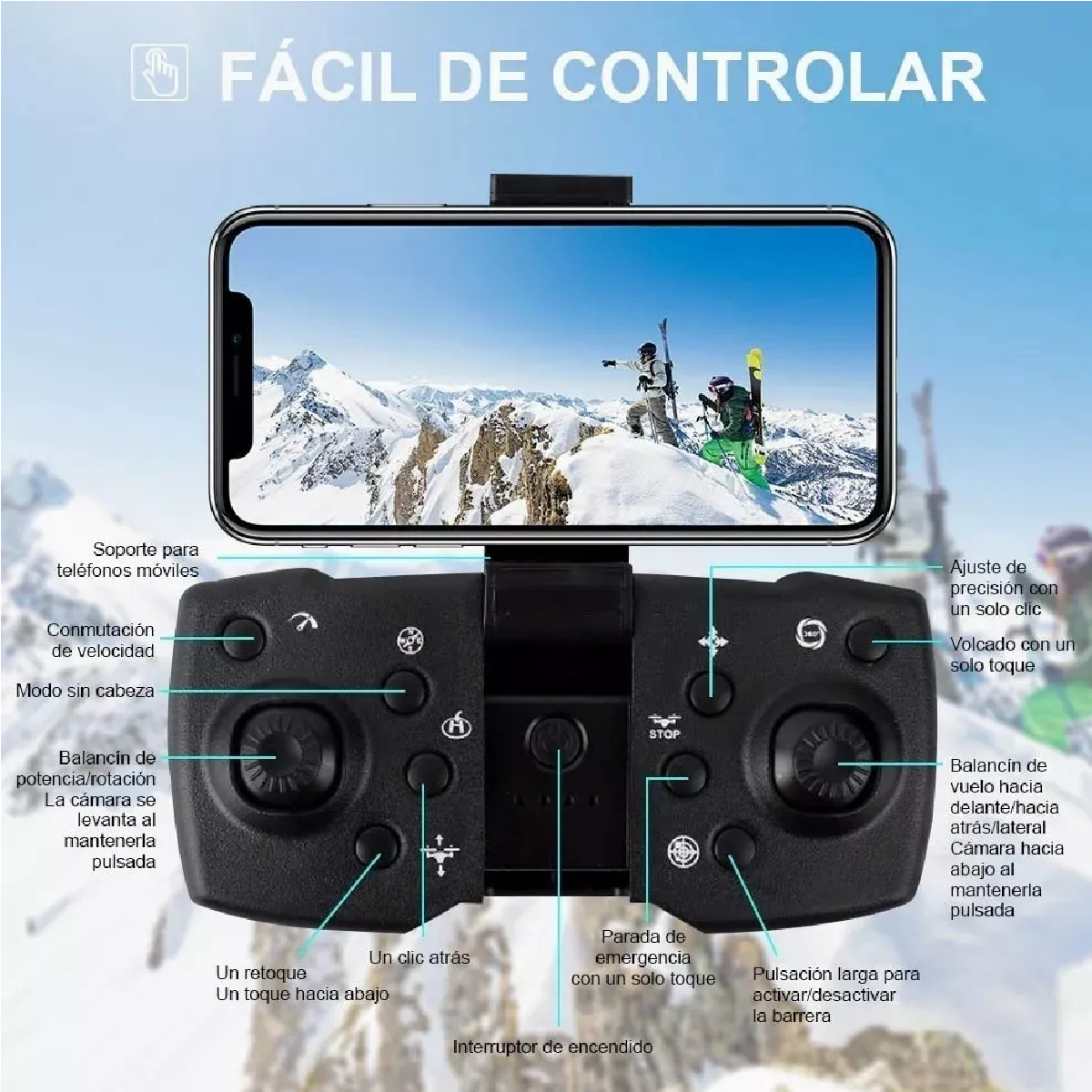 Control Remoto Drone Con Par Cámara 8k Quadcopter Y 2batería Gris 1