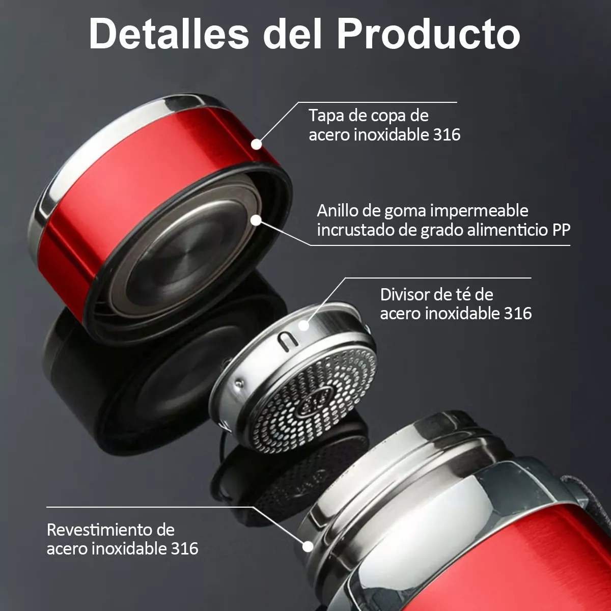 Termo De Acero Inoxidable Aislado Al Vacío 1000ml Rojo