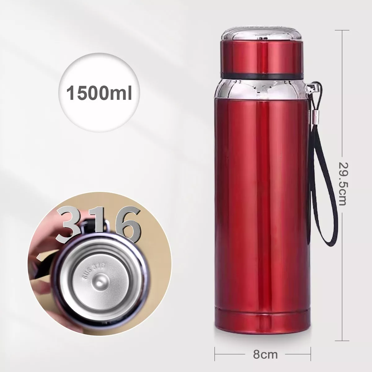 Termo De Acero Inoxidable Aislado Al Vacío 1000ml Rojo