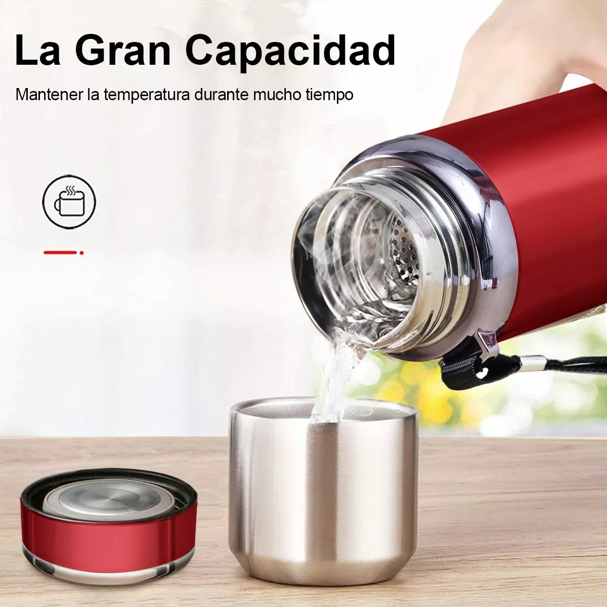 Termo De Acero Inoxidable Aislado Al Vacío 1000ml Rojo