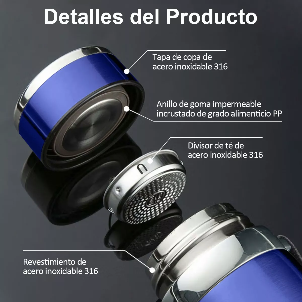 Termo De Acero Inoxidable Aislado Al Vacío 1000ml Azul