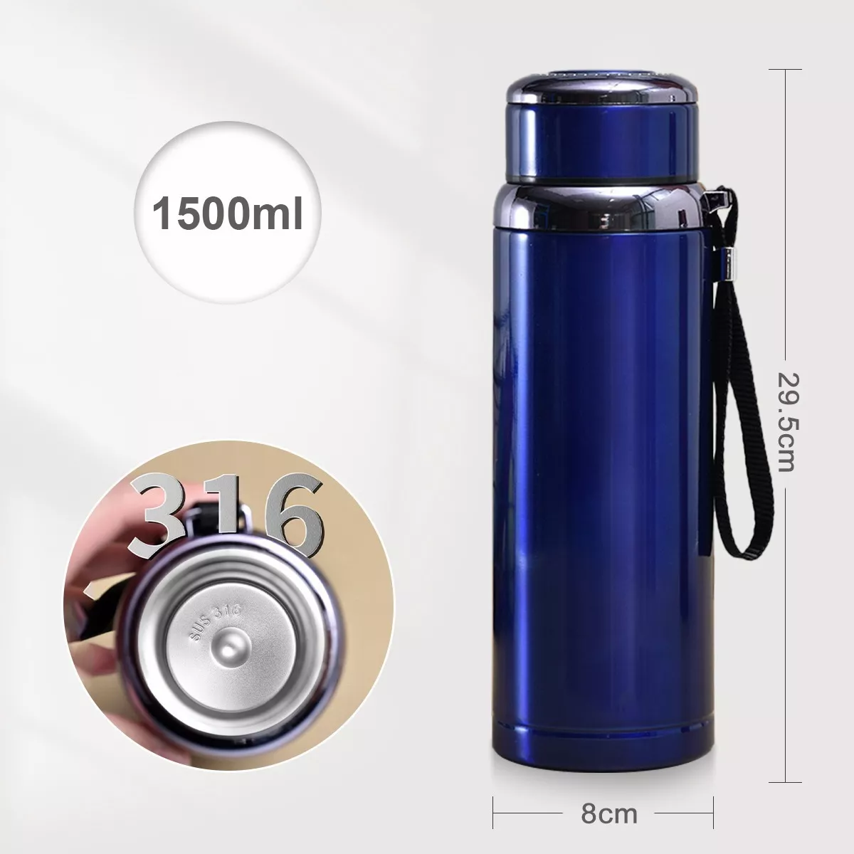 Termo De Acero Inoxidable Aislado Al Vacío 1000ml Azul