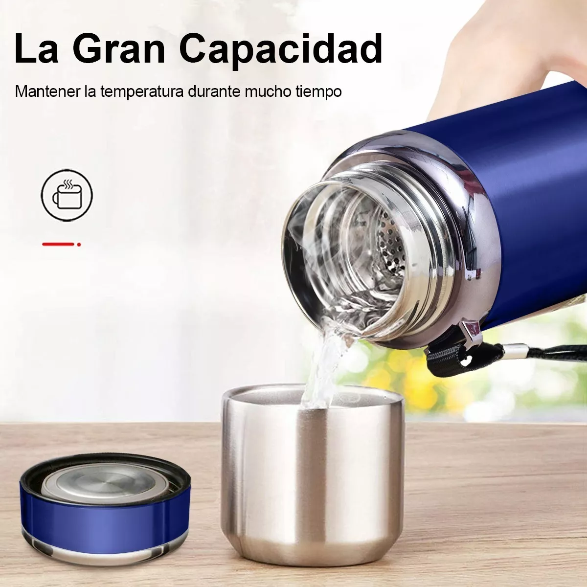 Termo De Acero Inoxidable Aislado Al Vacío 1000ml Azul