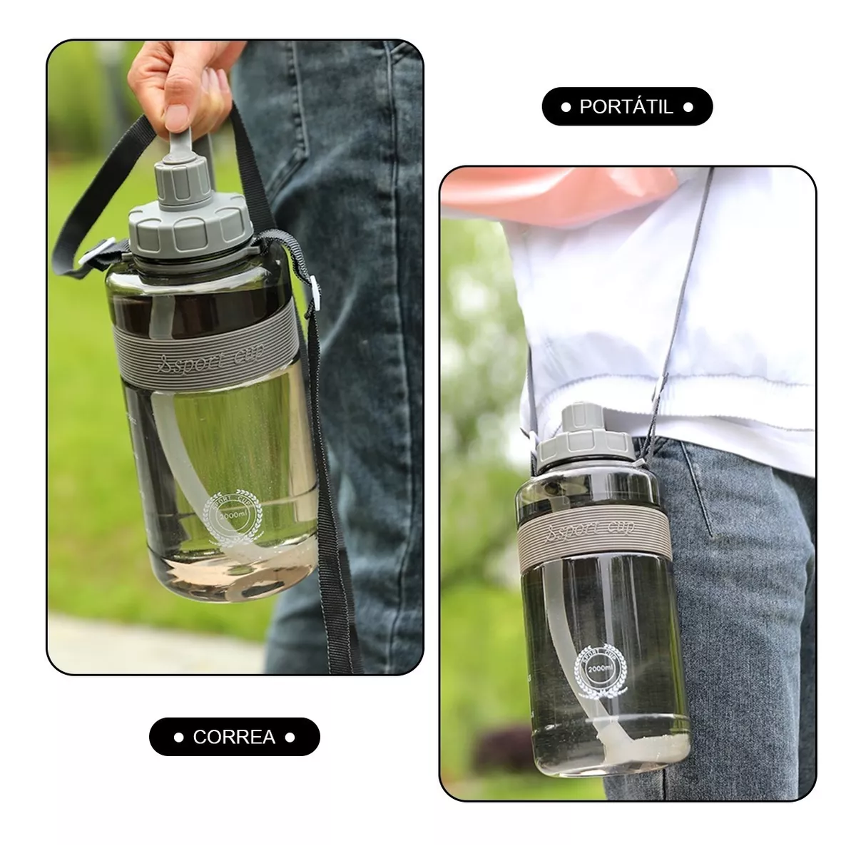 Bote De Agua 2 Litros Botella Para Agua Deportiva Portatil