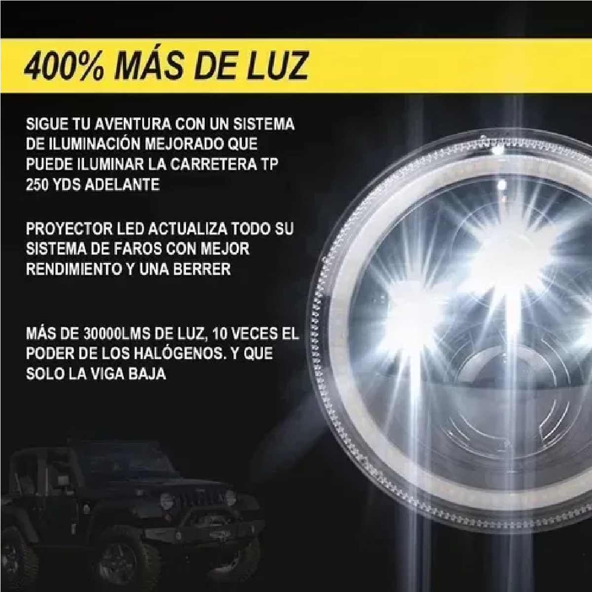 Faros Delanteros Led H4 Halo De Ángel P/wrangler Jeep Vocho