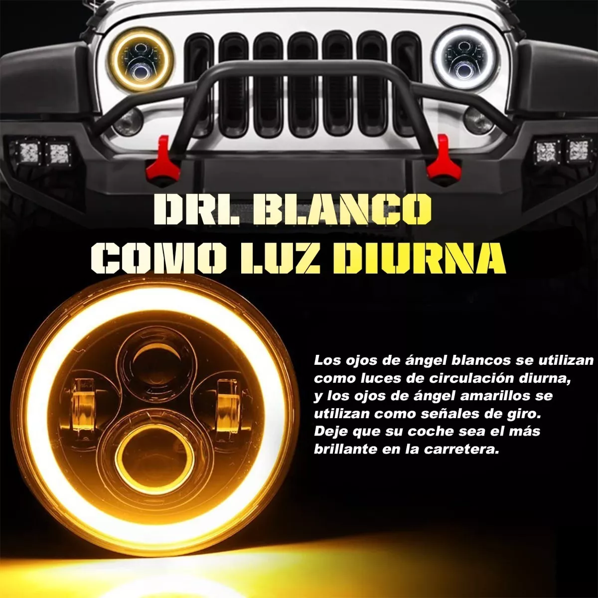 Par 7'' Faros H4 Led Ojo De Ángel Para Wrangler Jeep Vocho