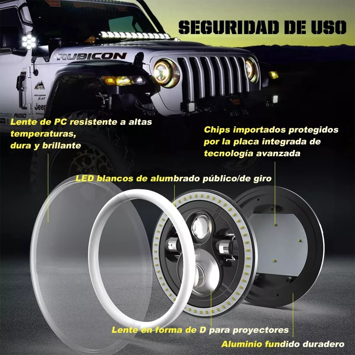 Par 7'' Faros H4 Led Ojo De Ángel Para Wrangler Jeep Vocho