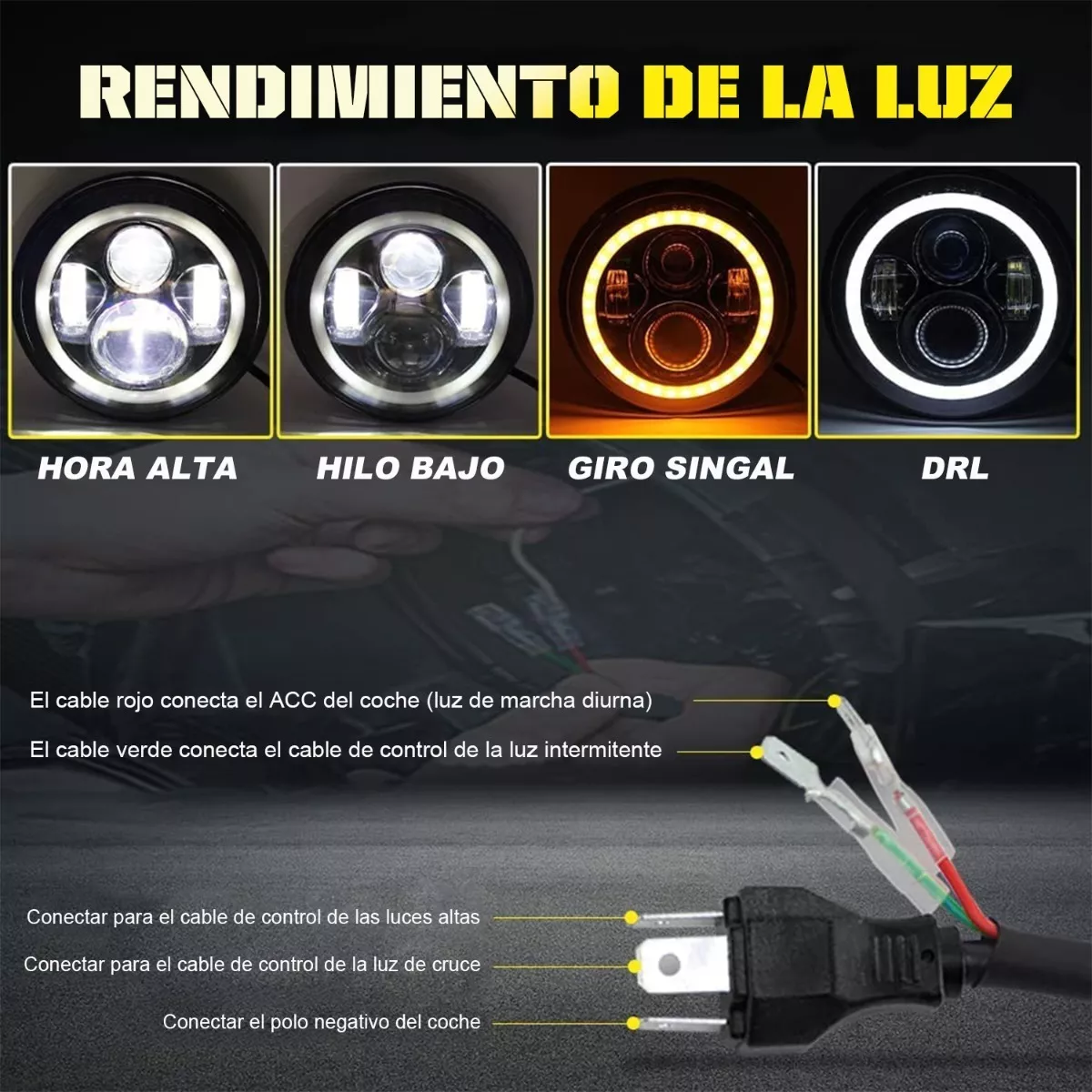 Par 7'' Faros H4 Led Ojo De Ángel Para Wrangler Jeep Vocho