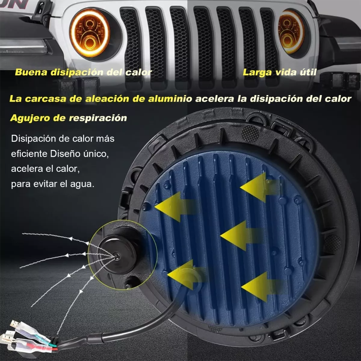 Par 7'' Faros H4 Led Ojo De Ángel Para Wrangler Jeep Vocho