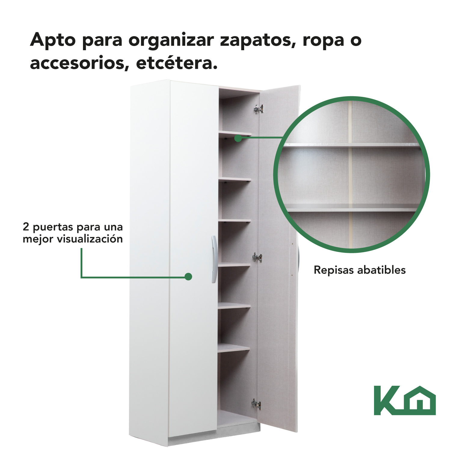 Mueble Armario Closet Multiuso 2 Puertas + Estantes Mdp Casa Blanco 1