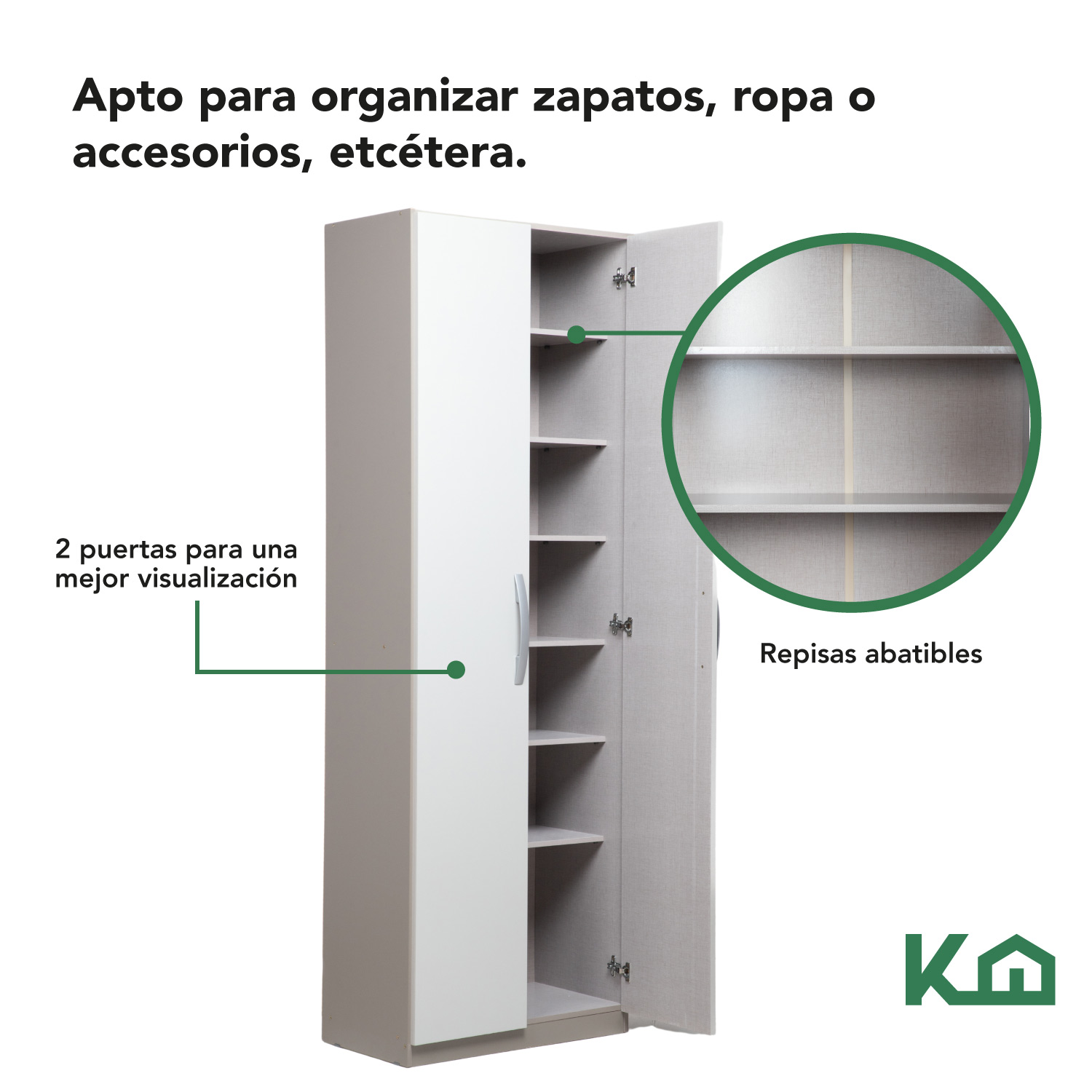 Mueble Armario Closet Multiuso 2 Puertas + Estantes Mdp Casa Gris 1