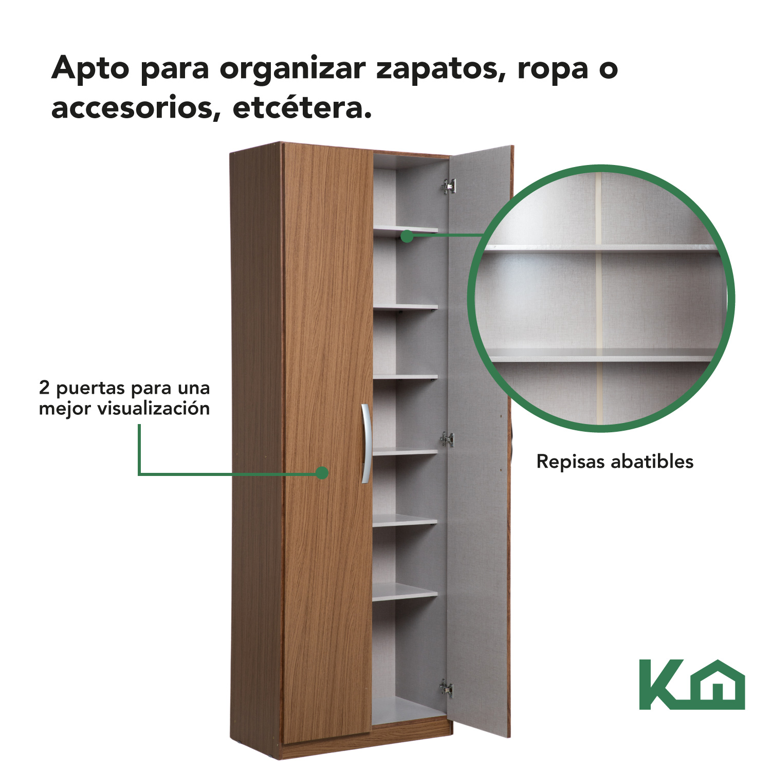 Mueble Armario Closet Multiuso 2 Puertas + Estantes Mdp Casa Café
