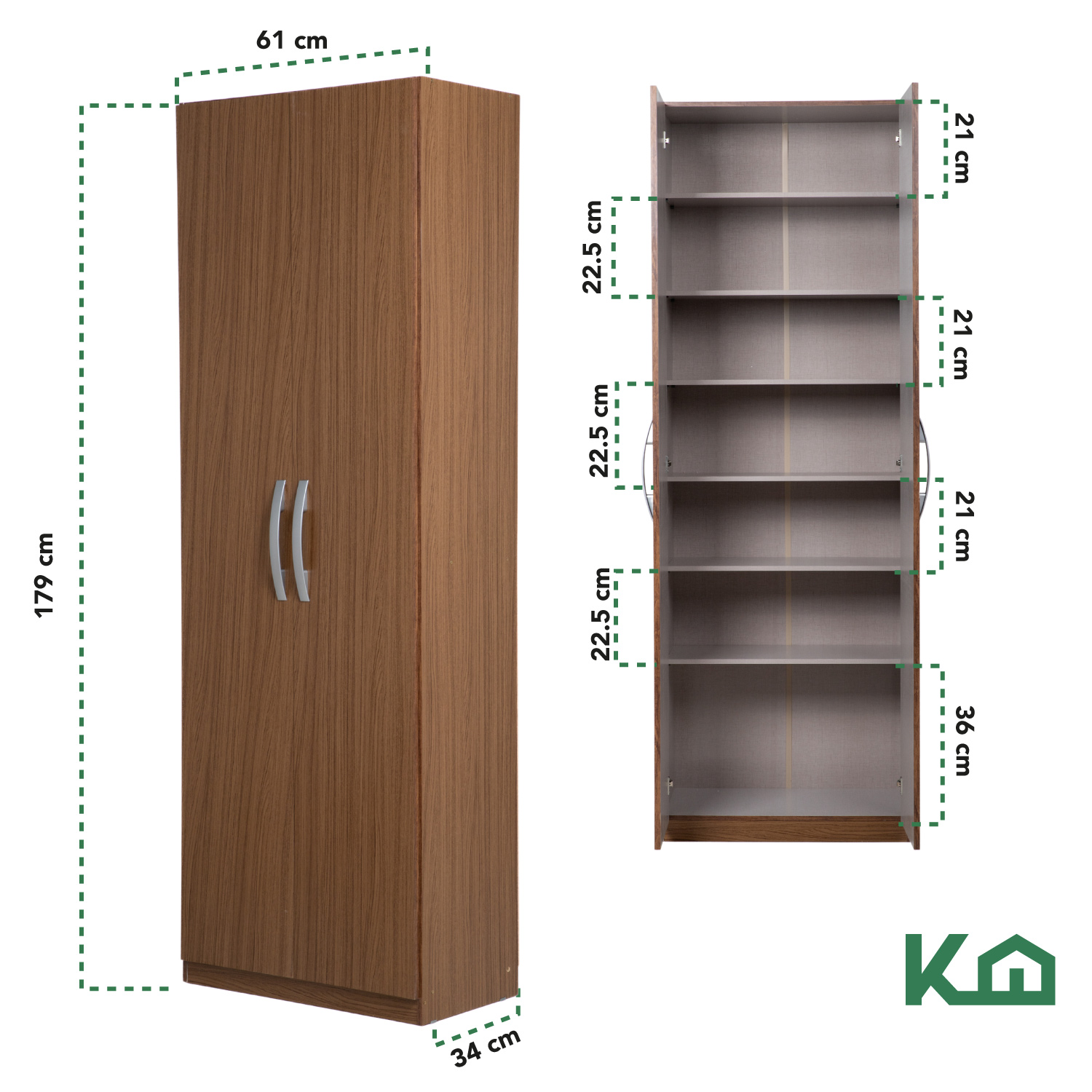Mueble Armario Closet Multiuso 2 Puertas + Estantes Mdp Casa Café