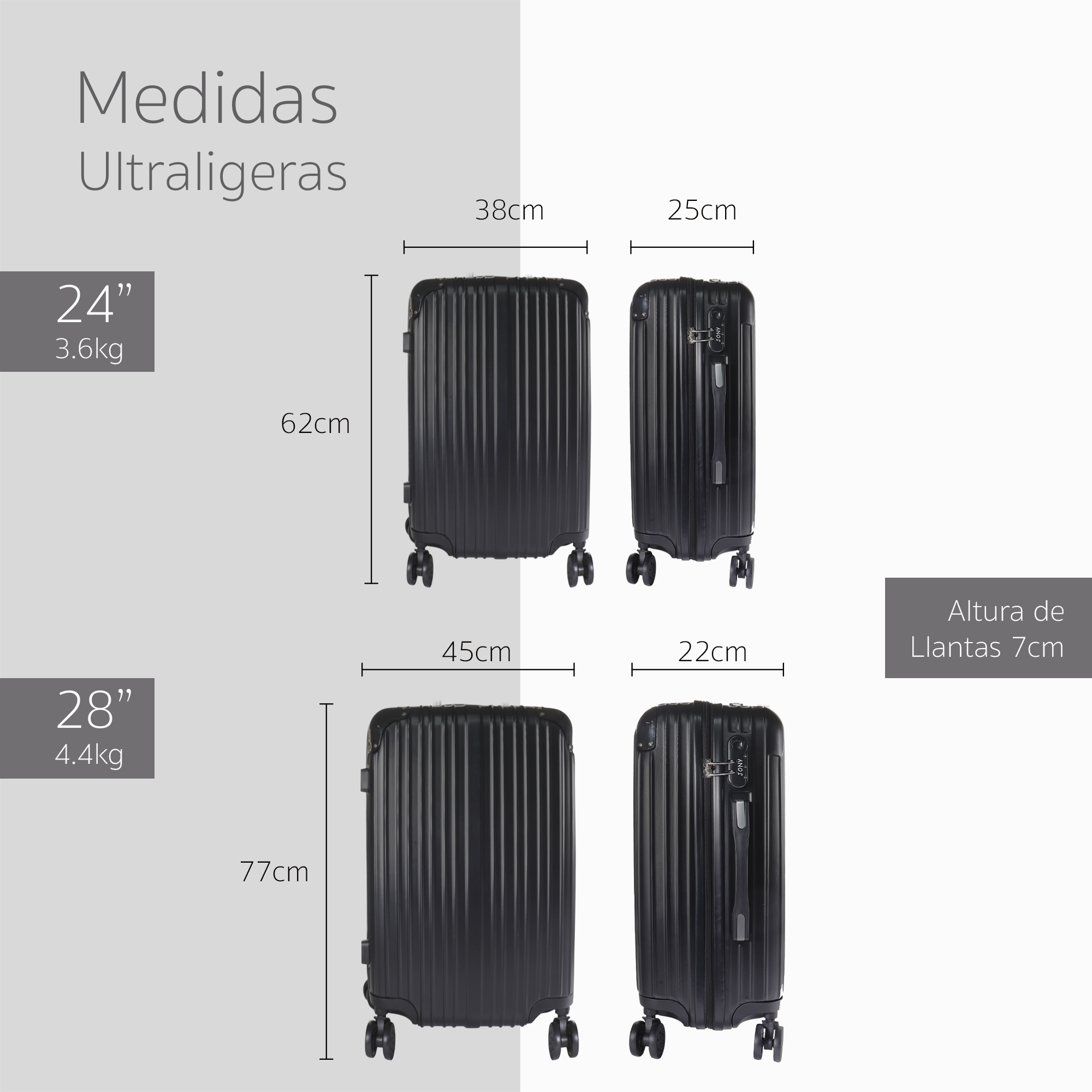 Set Maletas Rígidas con Ruedas 360 Juego Equipaje de Mano .