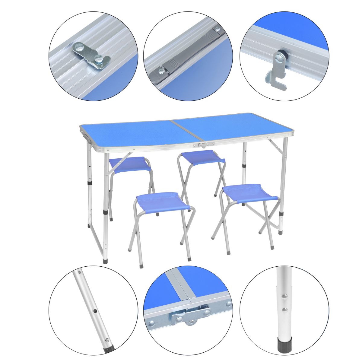 Mesa Plegable Portátil con 4 Sillas Ajustable Exterior 120 cm Picool Mesa  con 4 Sillas