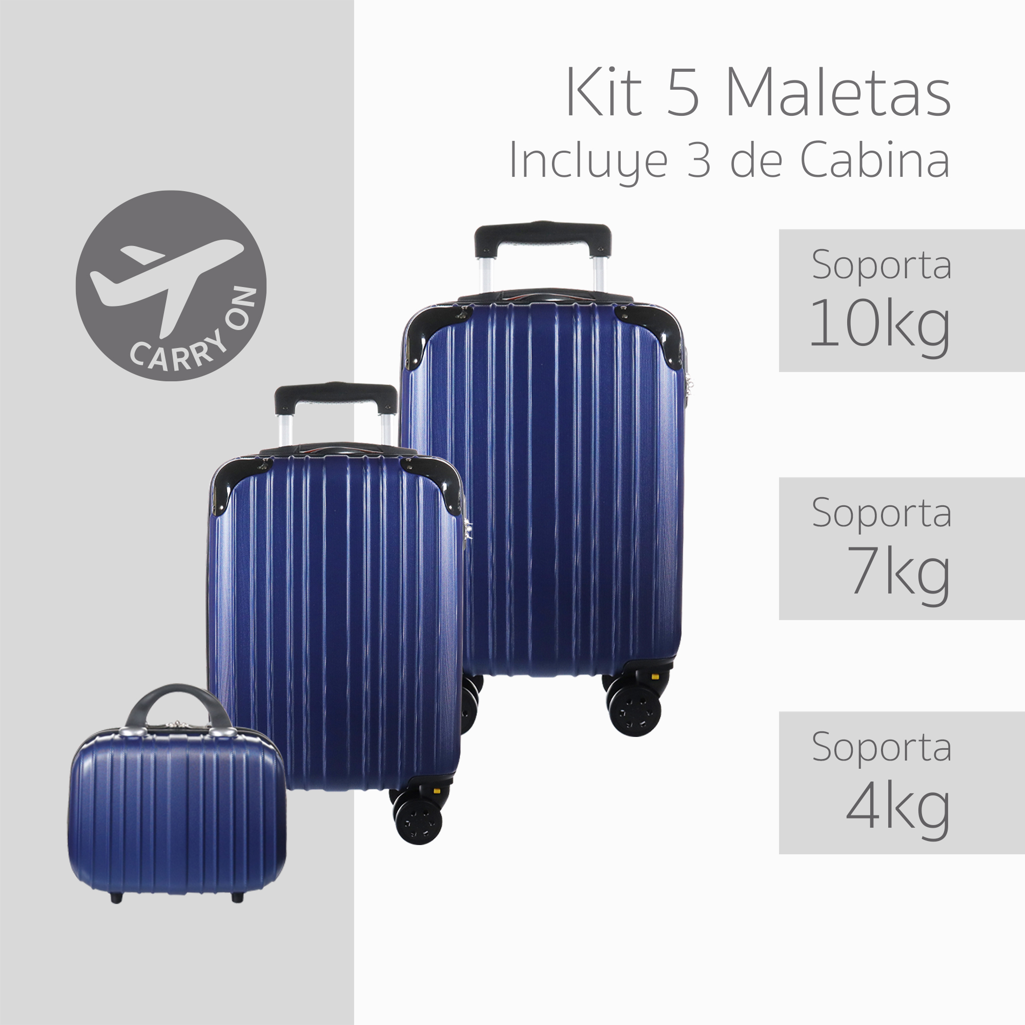 Set Maletas de Viaje Rígidas con Ruedas 360  Equipaje de Mano color azul.