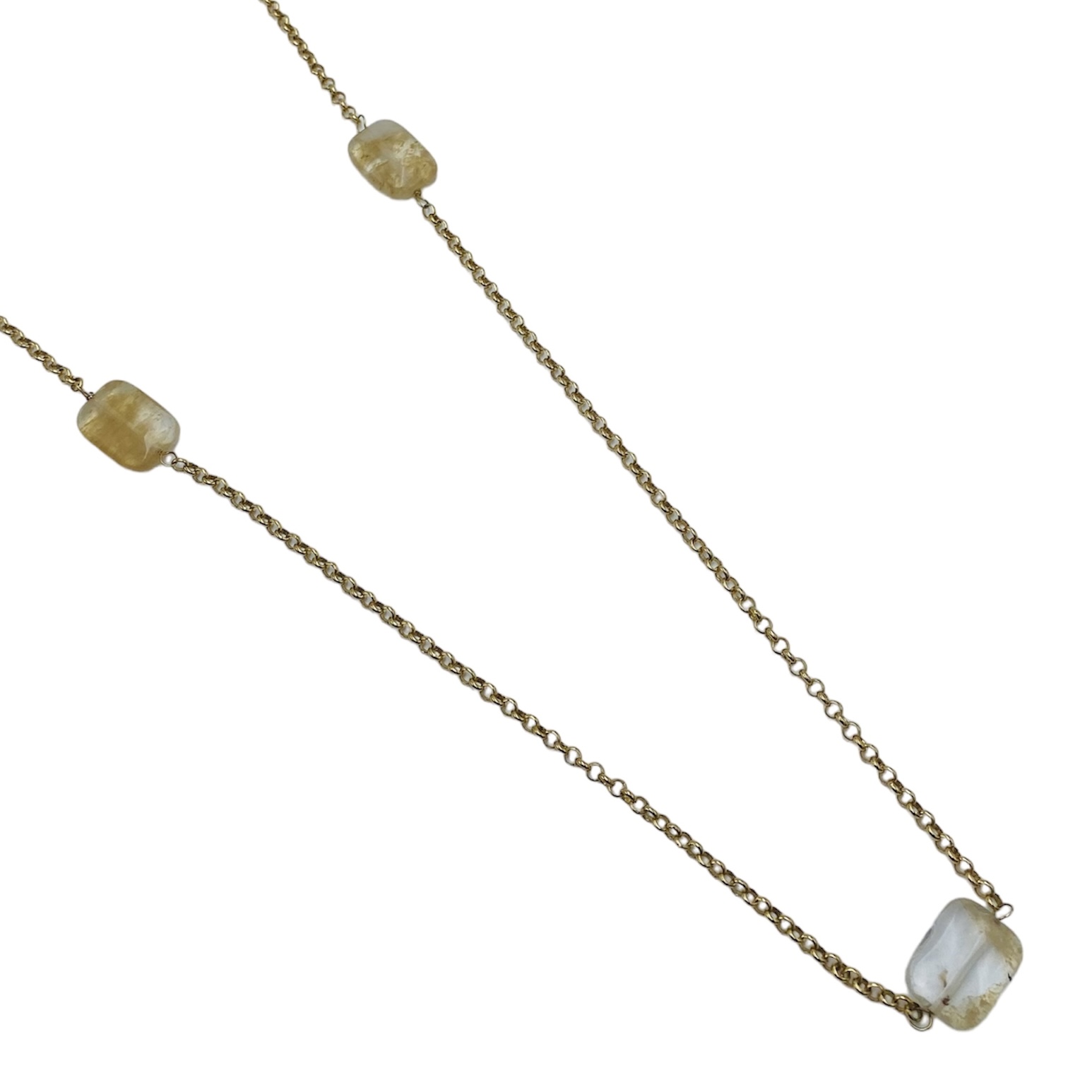 Collar Largo con aretes de regalo- Baño de oro 18K- Piedra Cuarzo rutilado- Conjunto de joyeria