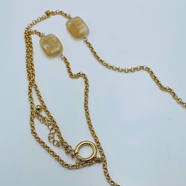 Collar Largo con aretes de regalo- Baño de oro 18K- Piedra Cuarzo rutilado- Conjunto de joyeria