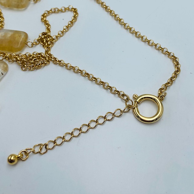 Collar Largo con aretes de regalo- Baño de oro 18K- Piedra Cuarzo rutilado- Conjunto de joyeria