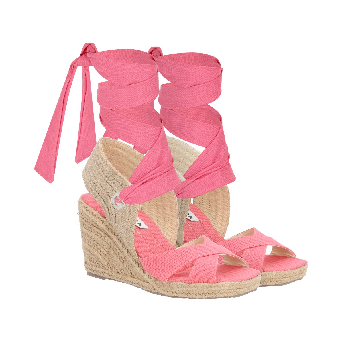 Alpargata de plataforma con yute natural para mujer lona premium coral con látigo estilizado y ajustable..