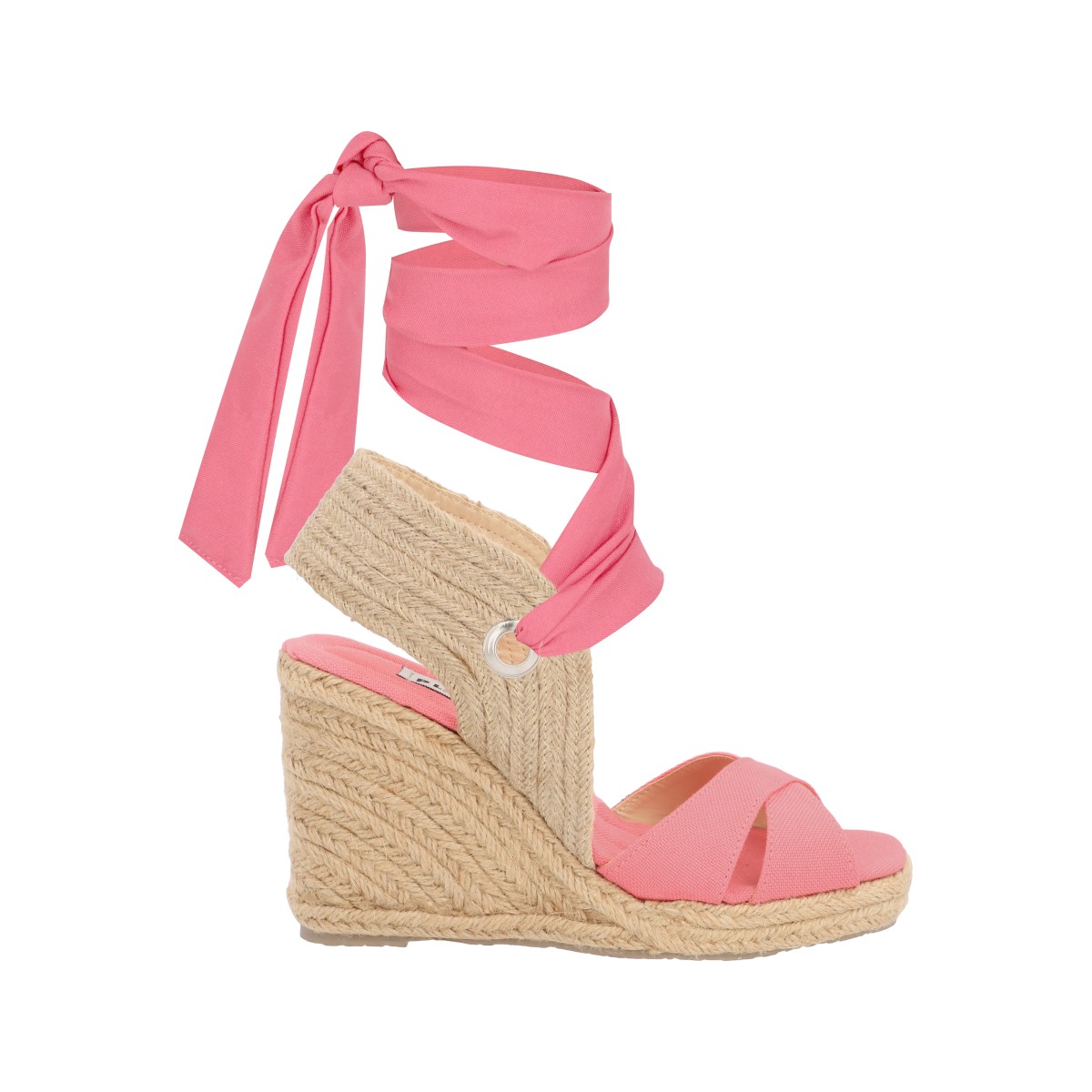 Alpargata de plataforma con yute natural para mujer lona premium coral con látigo estilizado y ajustable..