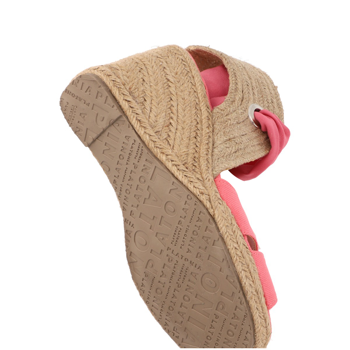 Alpargata de plataforma con yute natural para mujer lona premium coral con látigo estilizado y ajustable..