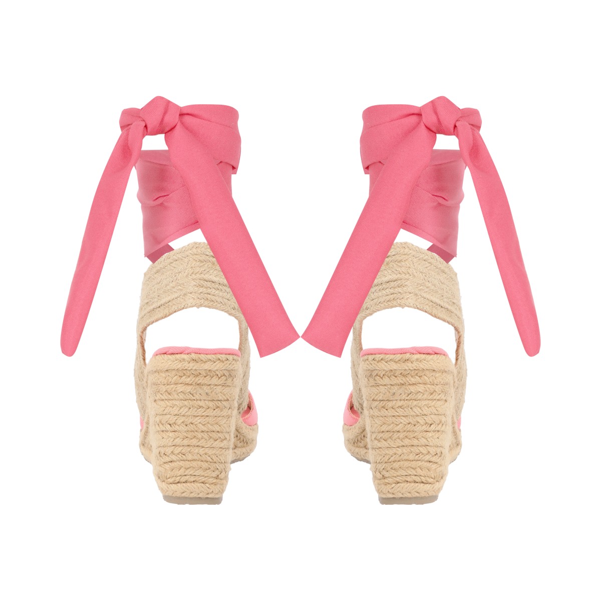 Alpargata de plataforma con yute natural para mujer lona premium coral con látigo estilizado y ajustable..