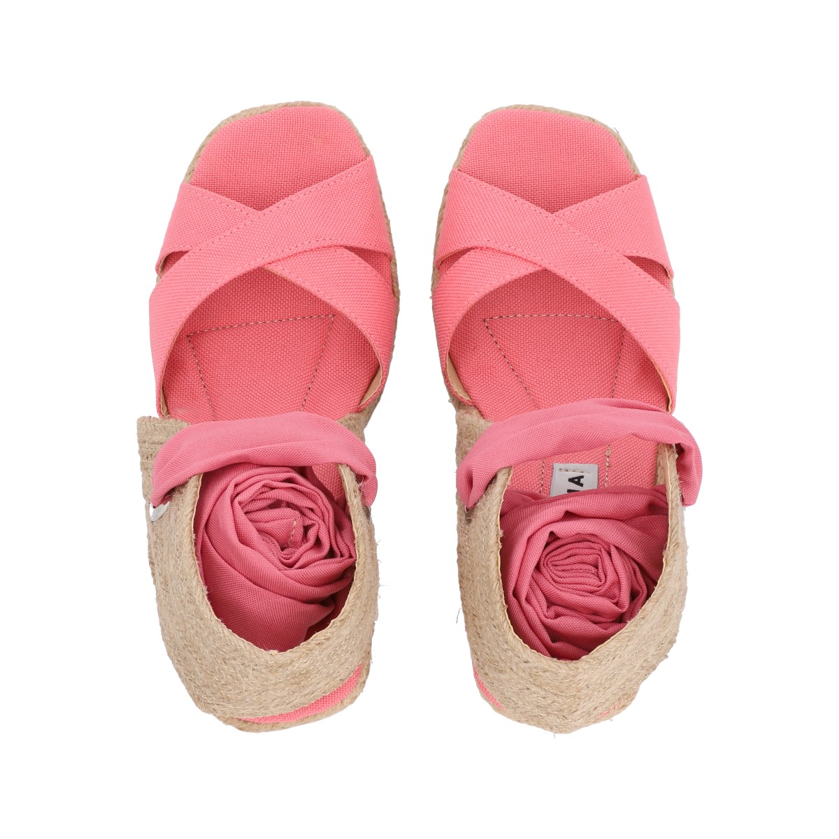 Alpargata de plataforma con yute natural para mujer lona premium coral con látigo estilizado y ajustable..