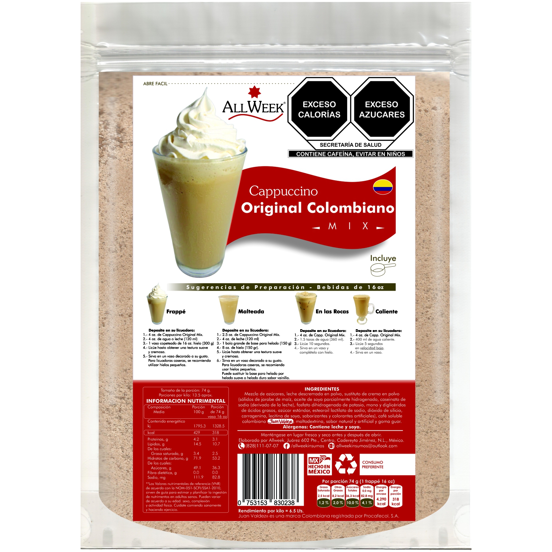 Cappuccino Original Colombiano 1kg (frappé Mix/ Base Polvo)