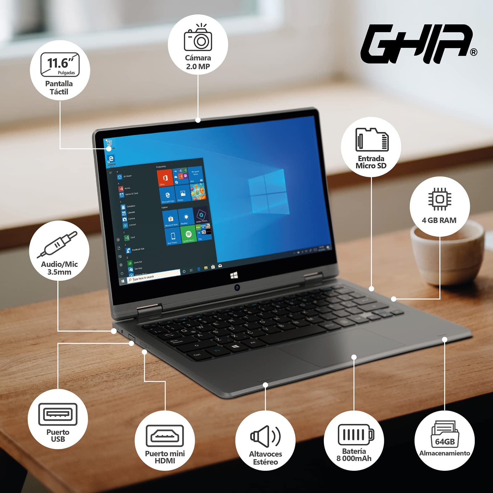 Mini Laptop Ghia Shift Pro 4gb 64gb Ssd Windows Office