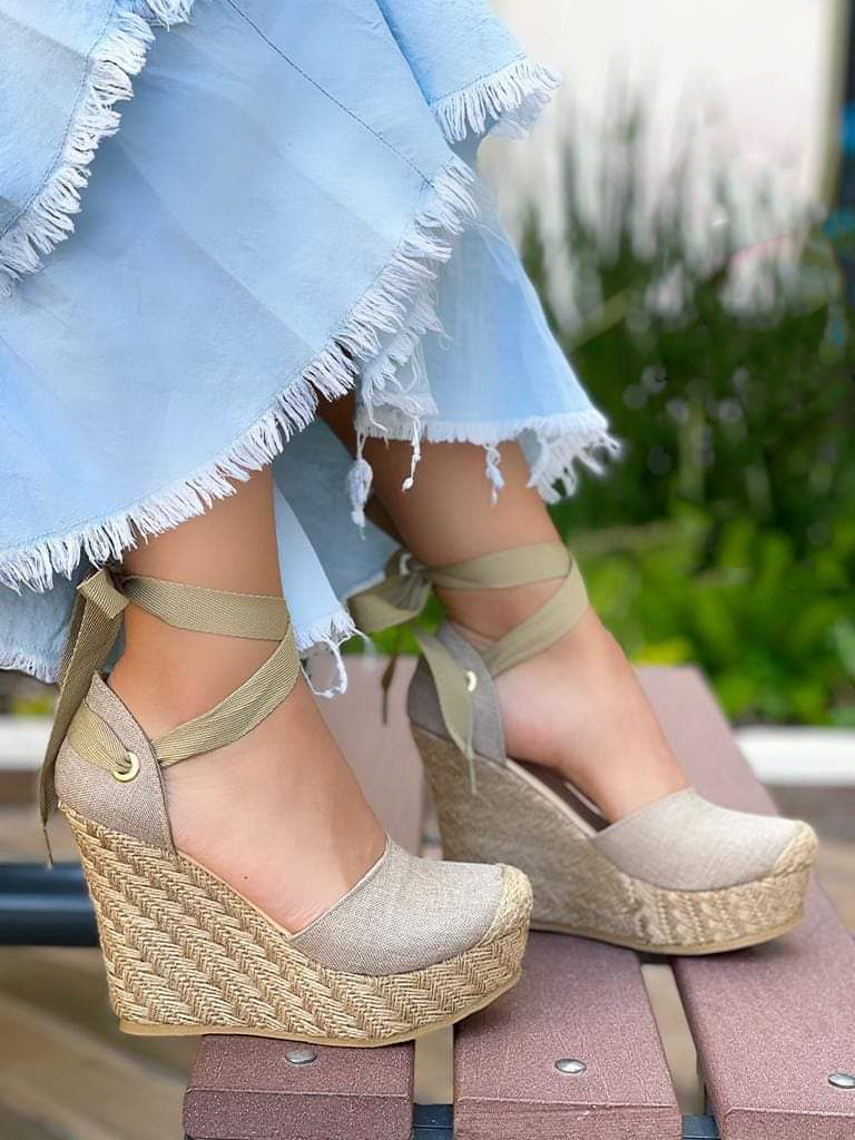 Alpargatas Plataformas Tacón Yute Natural Color Beige