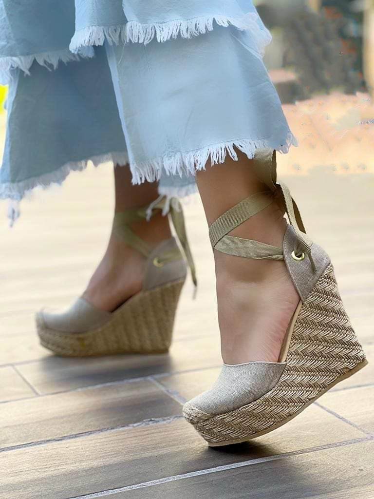 Alpargatas Plataformas Tacón Yute Natural Color Beige