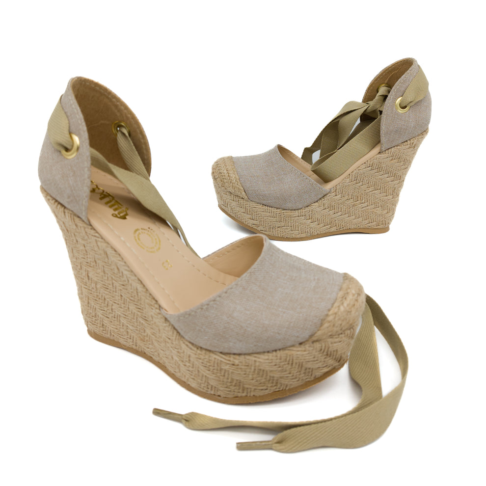Alpargatas Plataformas Tacón Yute Natural Color Beige