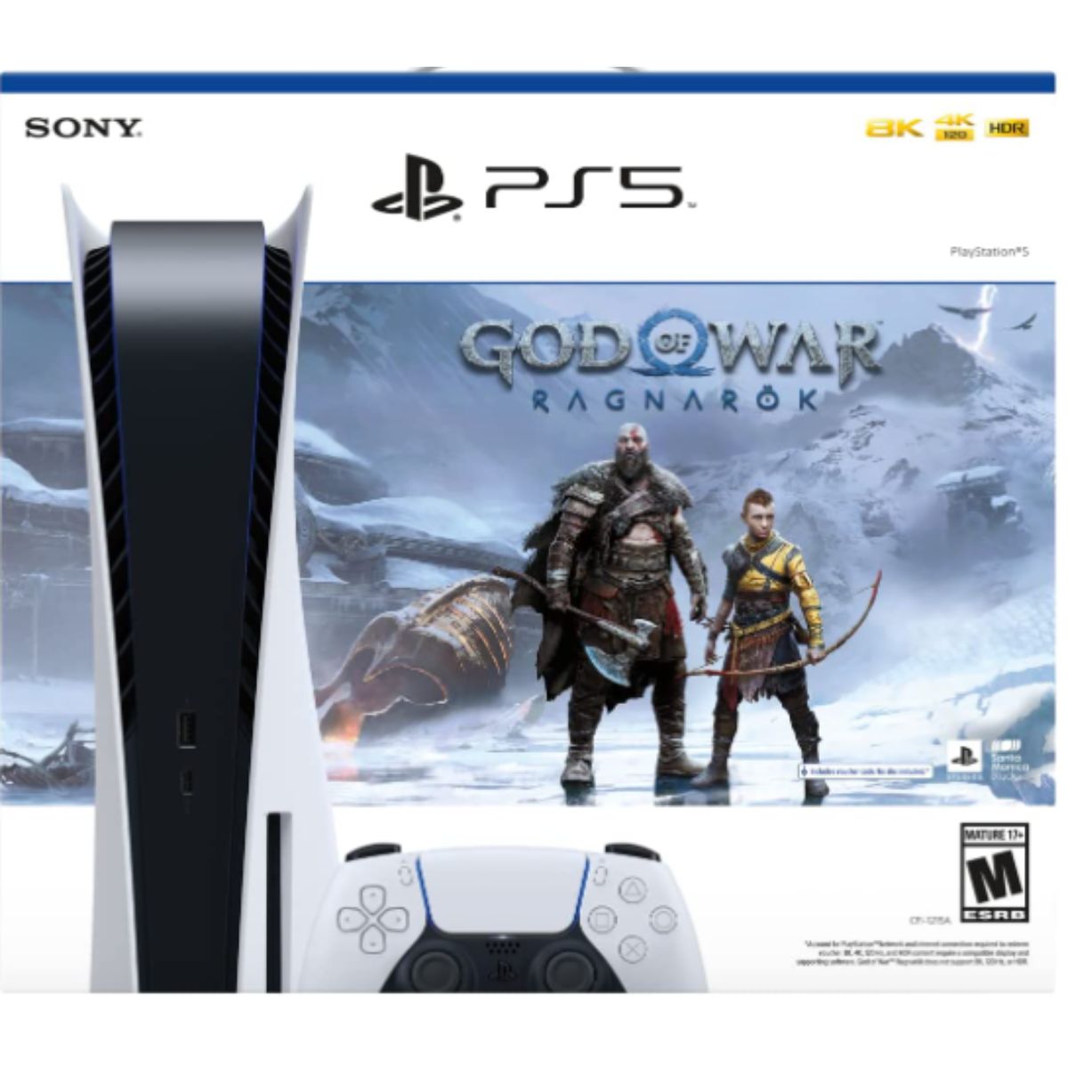 Consola PS5 Playstation 5 God of War Ragnarok Bundle Lector de Discos 825GB ssd UHD 4K White CFI-1215A 