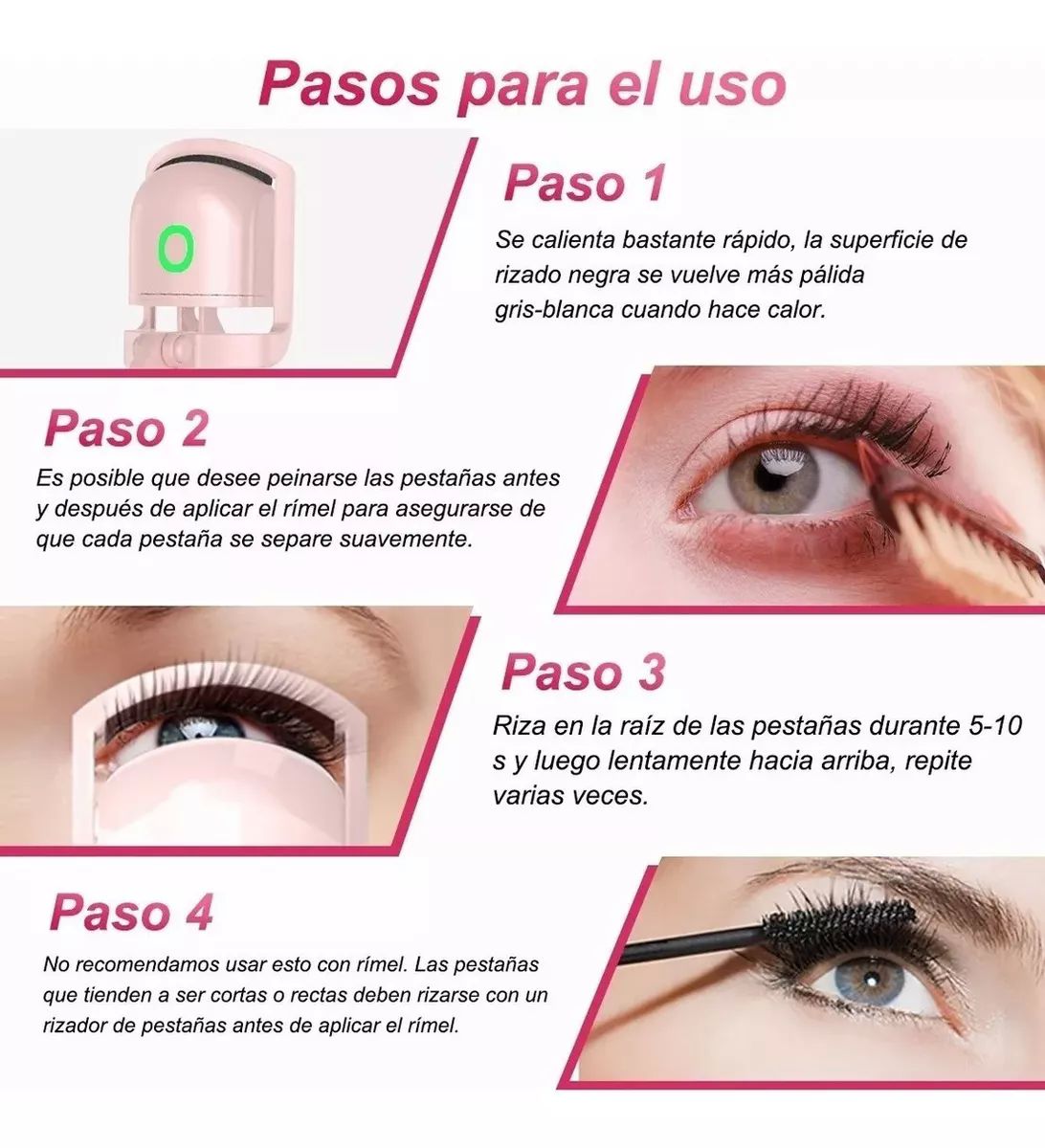 Rizador de Pestañas Eléctrico, Enchinador Recargable, Portátil, Herramienta de Maquillaje de Facil Uso