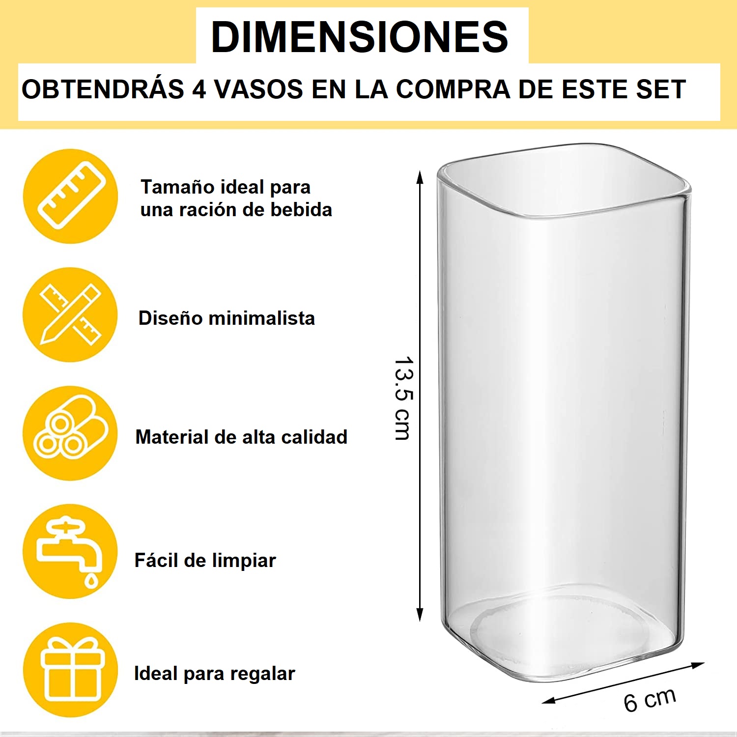 Set 4 Vasos Elegantes Cuadrados Minimalistas Bar Restaurante