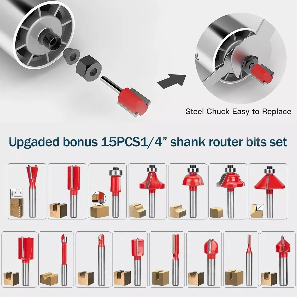 Router Madera Recortadora Rebajadora 800w /15 Brocas Carburo