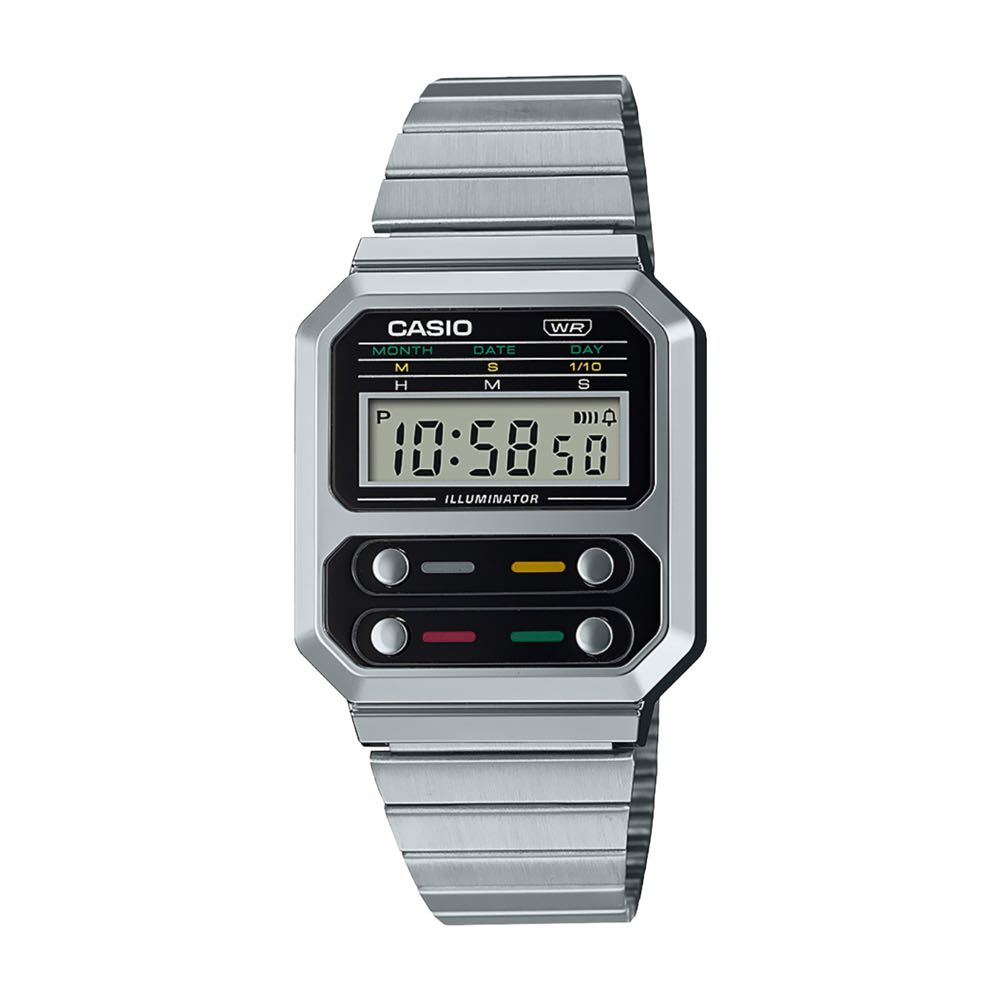 Reloj unisex Casio A100we Vintage Alien Ripley Cronómetro Luz Led correa de acero inoxidable