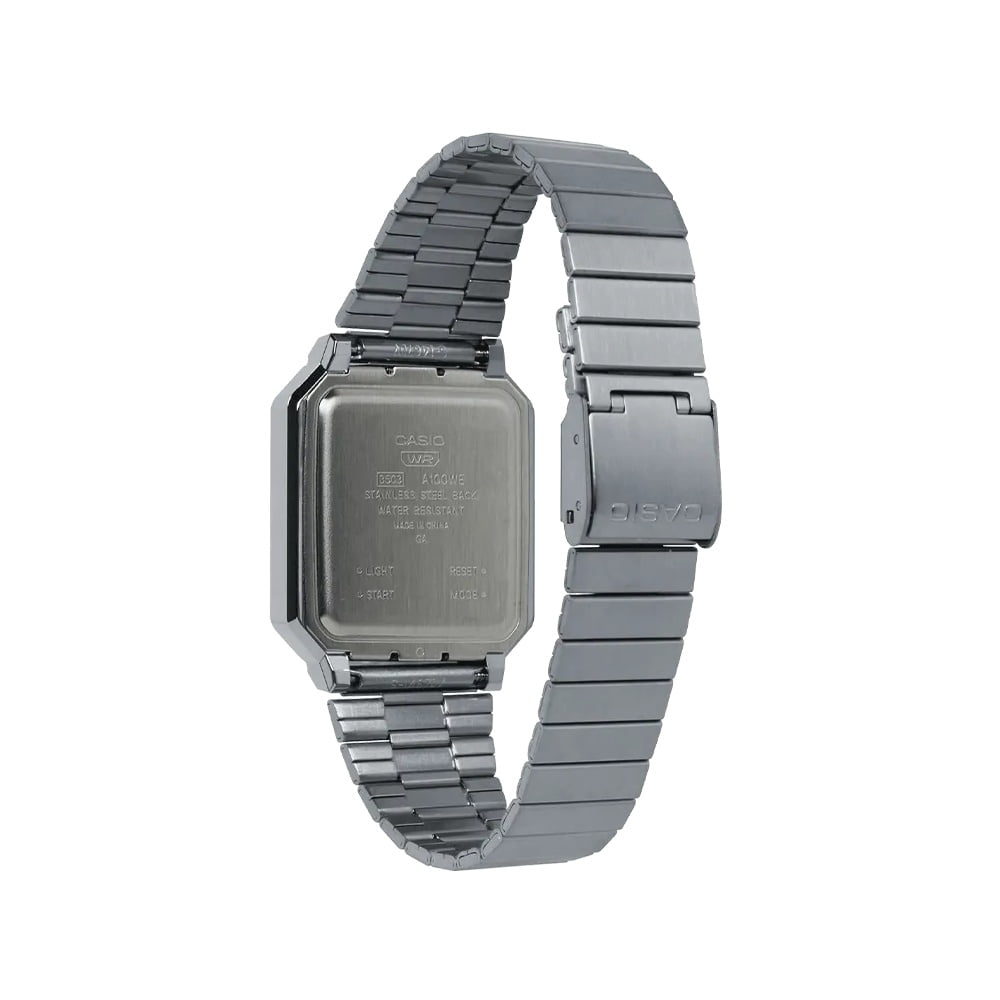 Reloj unisex Casio A100we Vintage Alien Ripley Cronómetro Luz Led correa de acero inoxidable