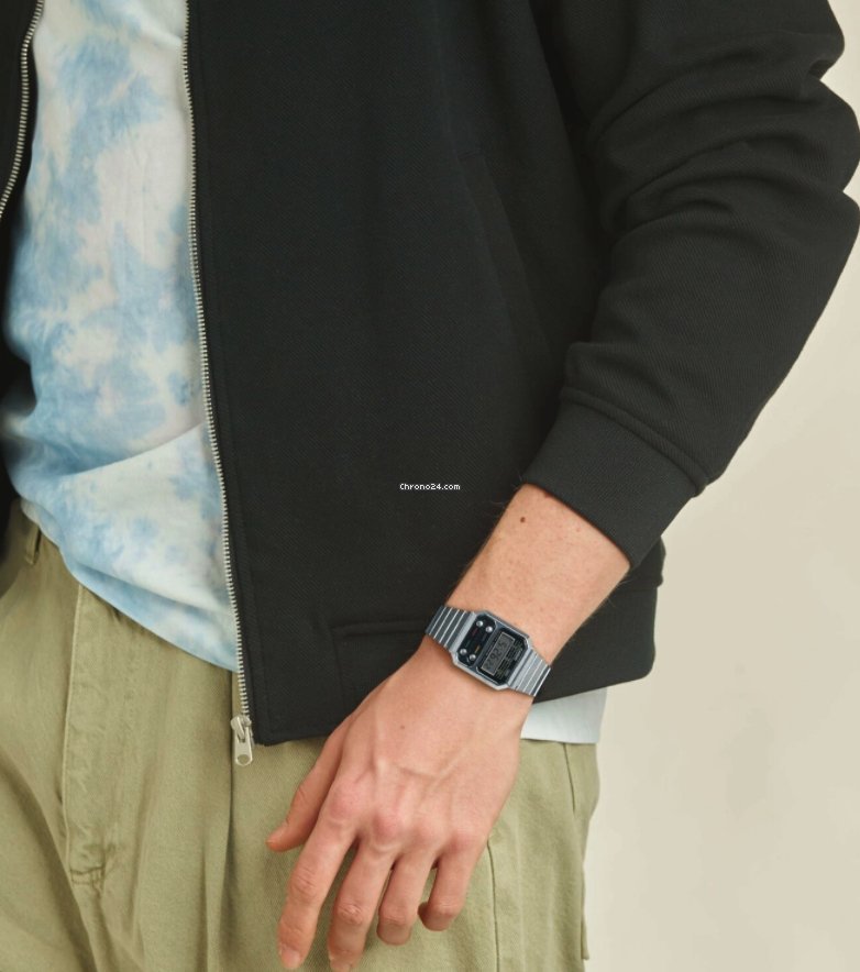 Reloj unisex Casio A100we Vintage Alien Ripley Cronómetro Luz Led correa de acero inoxidable