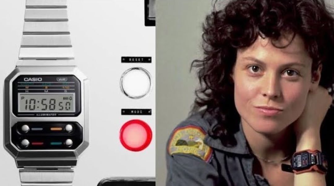 Reloj unisex Casio A100we Vintage Alien Ripley Cronómetro Luz Led correa de acero inoxidable