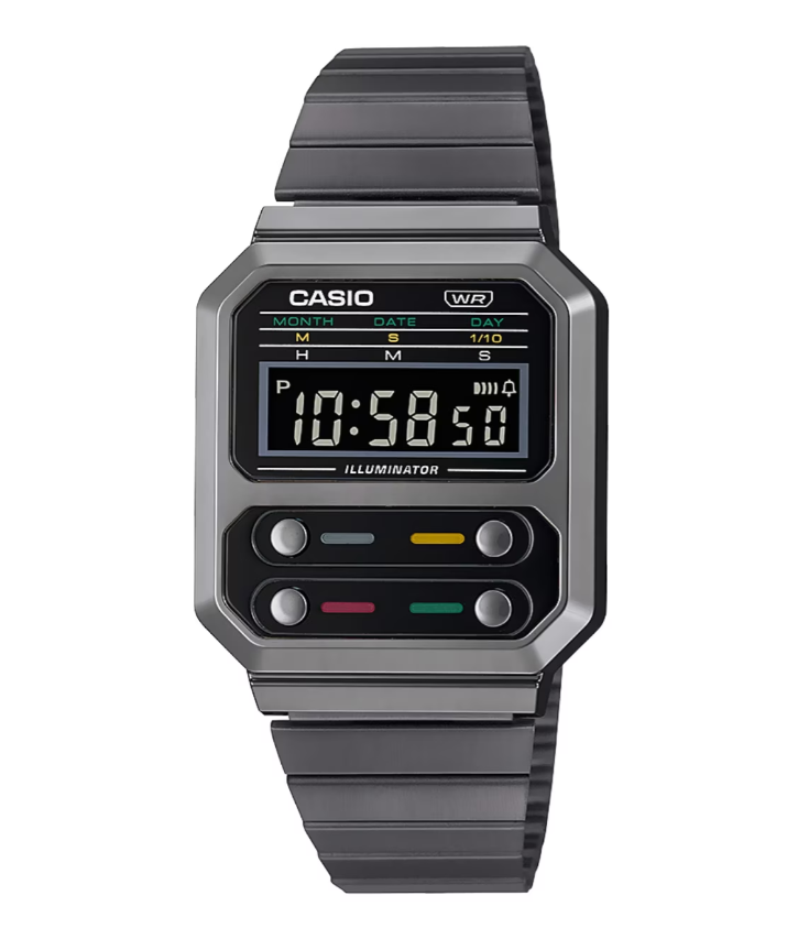 Reloj unisex Casio A100wegg Vintage Alien Ripley Cronómetro Luz Led correa de acero inoxidable