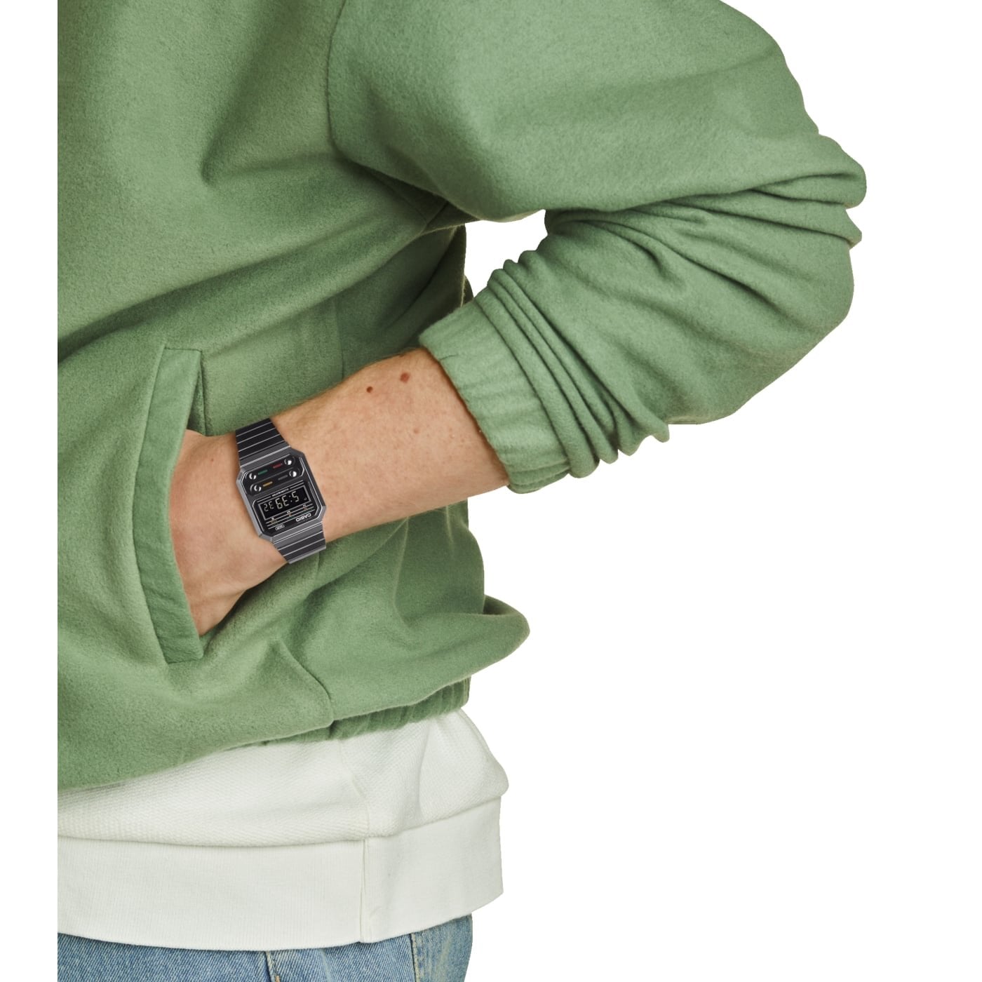 Reloj unisex Casio A100wegg Vintage Alien Ripley Cronómetro Luz Led correa de acero inoxidable