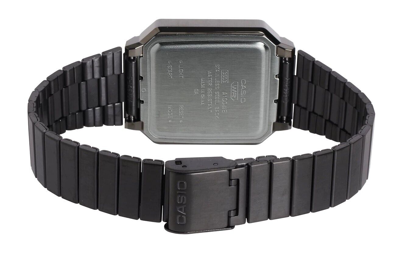 Reloj unisex Casio A100wegg Vintage Alien Ripley Cronómetro Luz Led correa de acero inoxidable